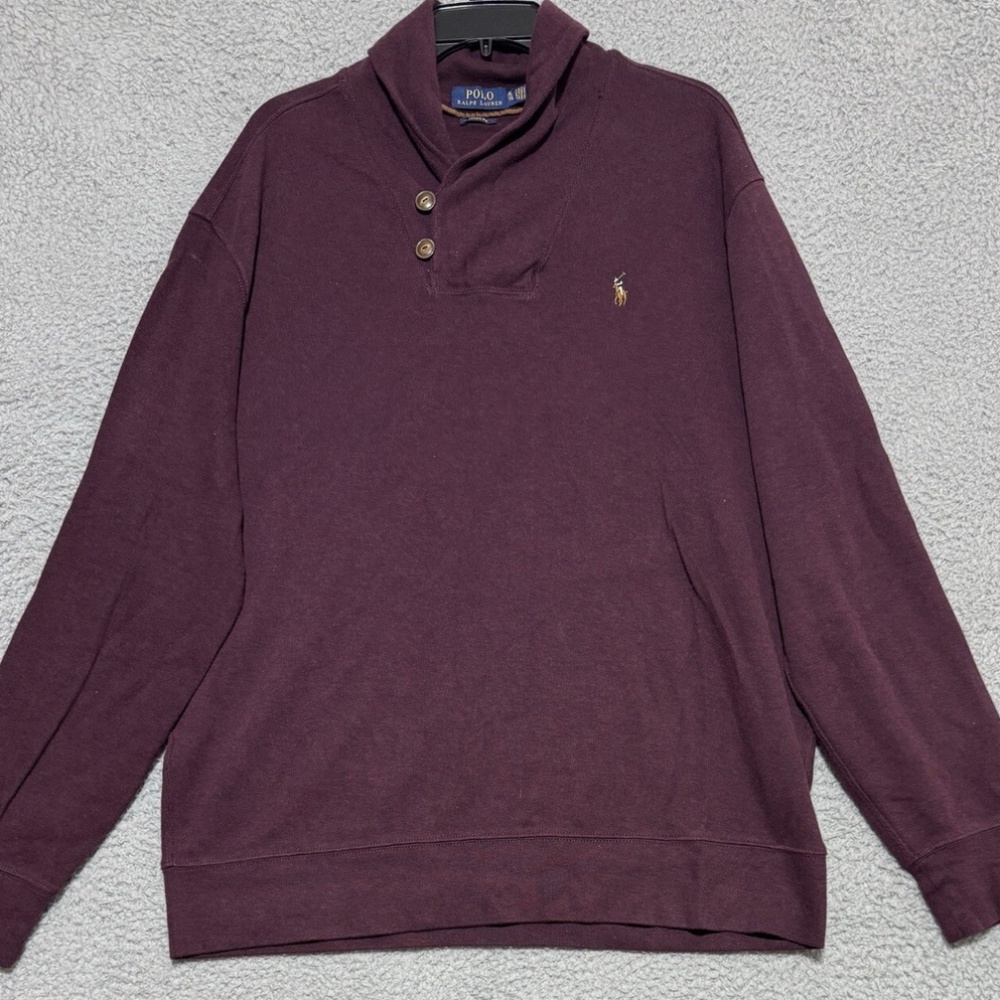 Ralph Lauren Estate Rib Shawl Cowl Neck Sweater Mens XL Flesh Pony Maroon